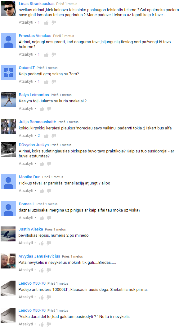 Komentarai iš Airino youtube kanalo | vyriskumas.eu